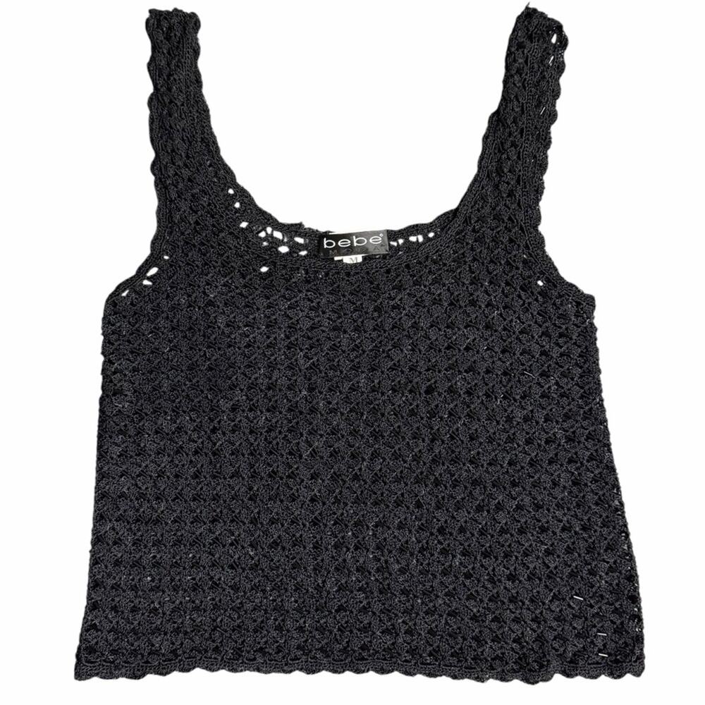 Vintage 90s Y2K Bebe Moda Crochet Beaded Tank Top Size Medium